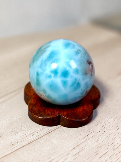 22 mm Larimar Polished Sphere Ball Dominican Blue Crystal Healing Display
