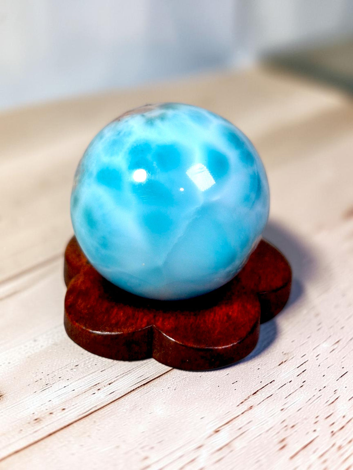 22 mm Larimar Polished Sphere Ball Dominican Blue Crystal Healing Display