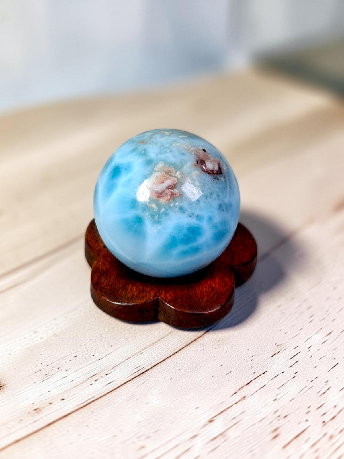 22 mm Larimar Polished Sphere Ball Dominican Blue Crystal Healing Display