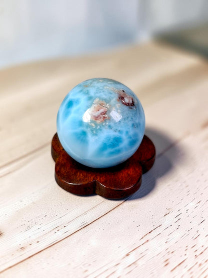22 mm Larimar Polished Sphere Ball Dominican Blue Crystal Healing Display