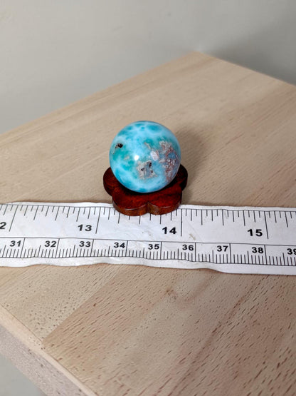 22 mm Larimar Polished Sphere Ball Dominican Blue Crystal Healing Display