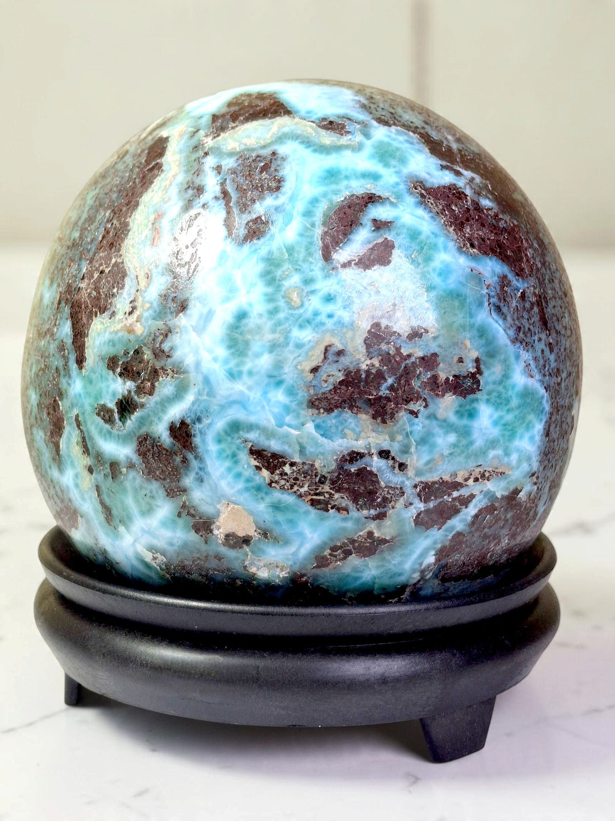 104 mm Huge Larimar Polished Sphere Ball Dominican Blue Crystal Healing Display