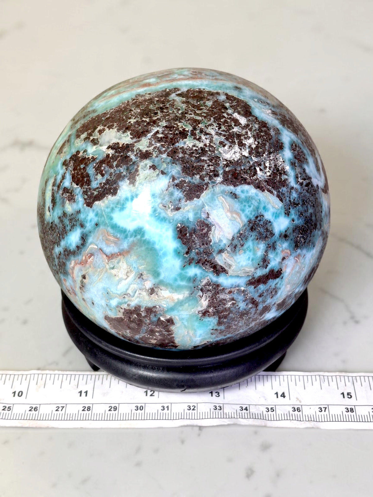 104 mm Huge Larimar Polished Sphere Ball Dominican Blue Crystal Healing Display