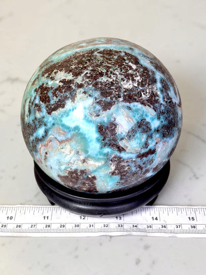 104 mm Huge Larimar Polished Sphere Ball Dominican Blue Crystal Healing Display