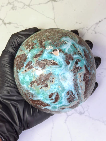 104 mm Huge Larimar Polished Sphere Ball Dominican Blue Crystal Healing Display