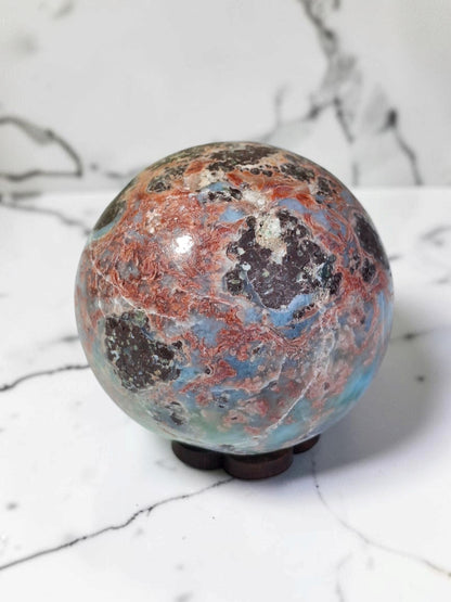 54 mm  Larimar Polished Sphere Ball Dominican Blue Crystal Healing Display