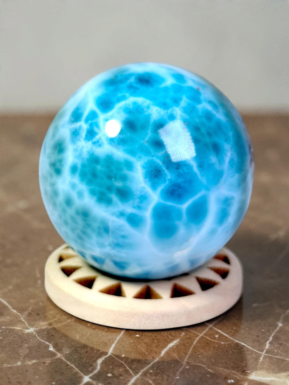 Top Blue Larimar 37 mm Sphere Dominican Ball Healing Energy Crystal