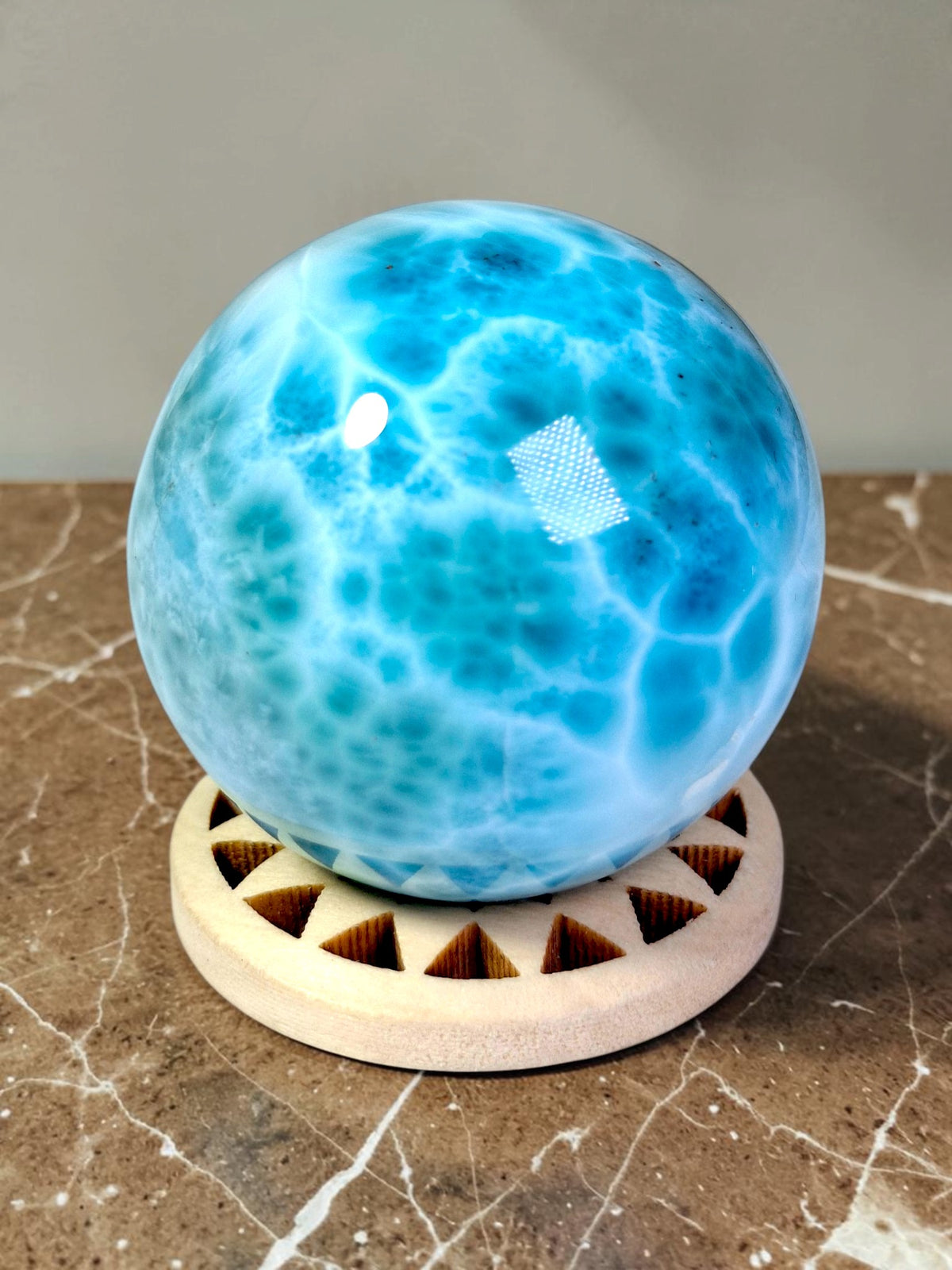 Top Blue Larimar 37 mm Sphere Dominican Ball Healing Energy Crystal