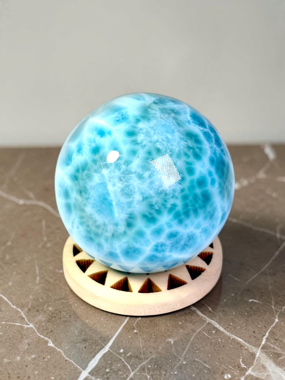 Top Blue Larimar 37 mm Sphere Dominican Ball Healing Energy Crystal