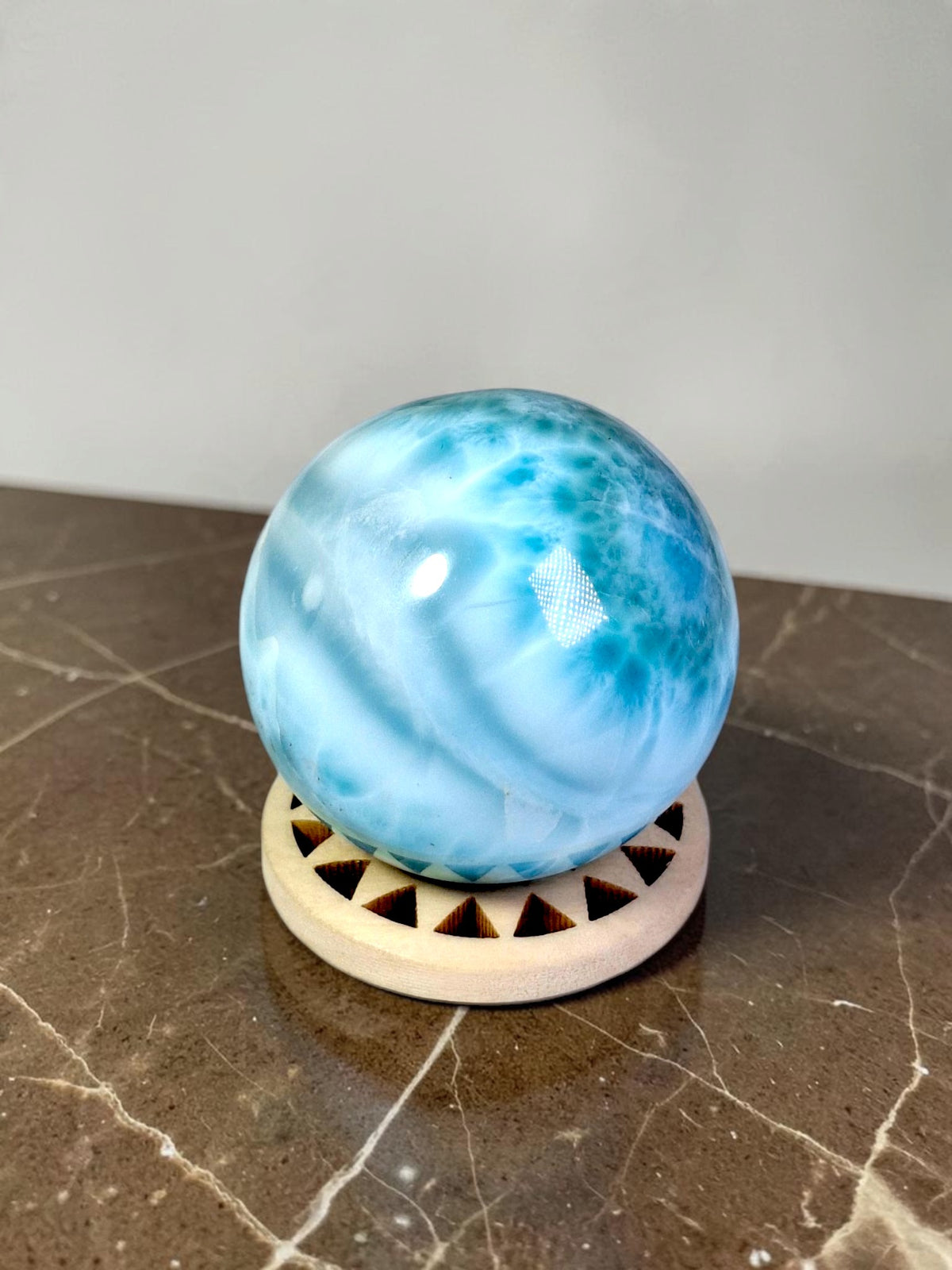 Top Blue Larimar 37 mm Sphere Dominican Ball Healing Energy Crystal
