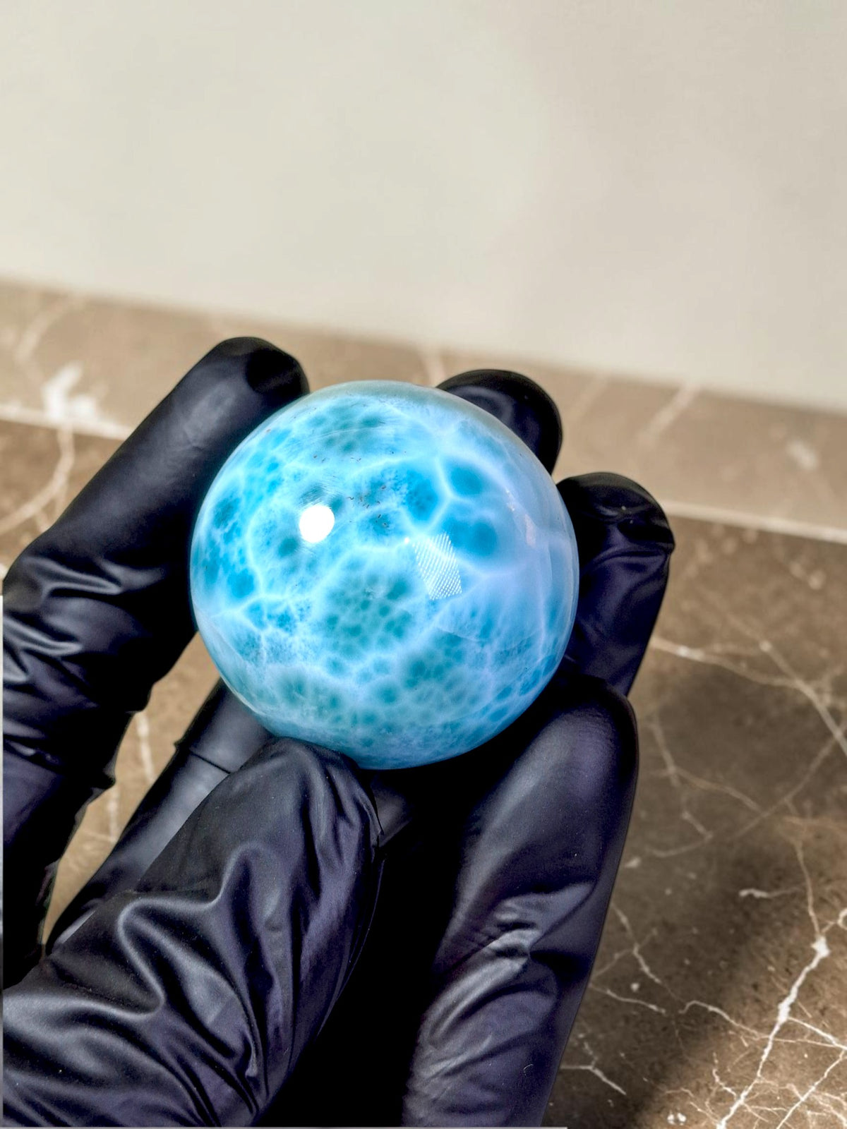 Top Blue Larimar 37 mm Sphere Dominican Ball Healing Energy Crystal