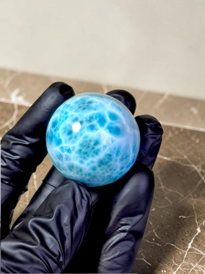 Top Blue Larimar 37 mm Sphere Dominican Ball Healing Energy Crystal