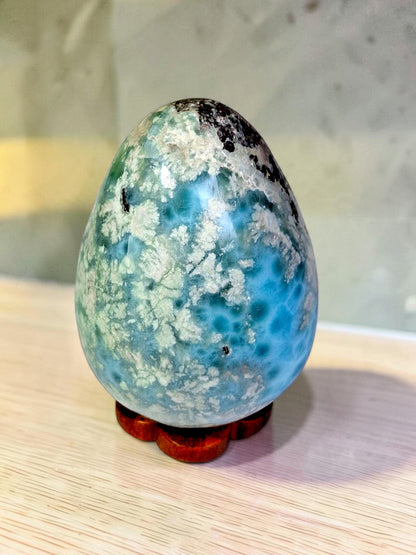 55 mm Larimar Polished Egg Form Dominican Blue Crystal Healing Display