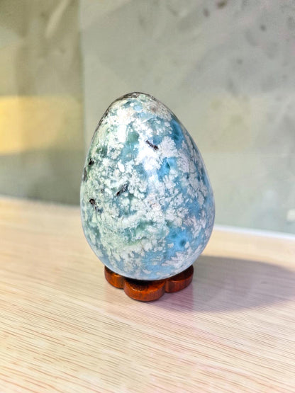 55 mm Larimar Polished Egg Form Dominican Blue Crystal Healing Display