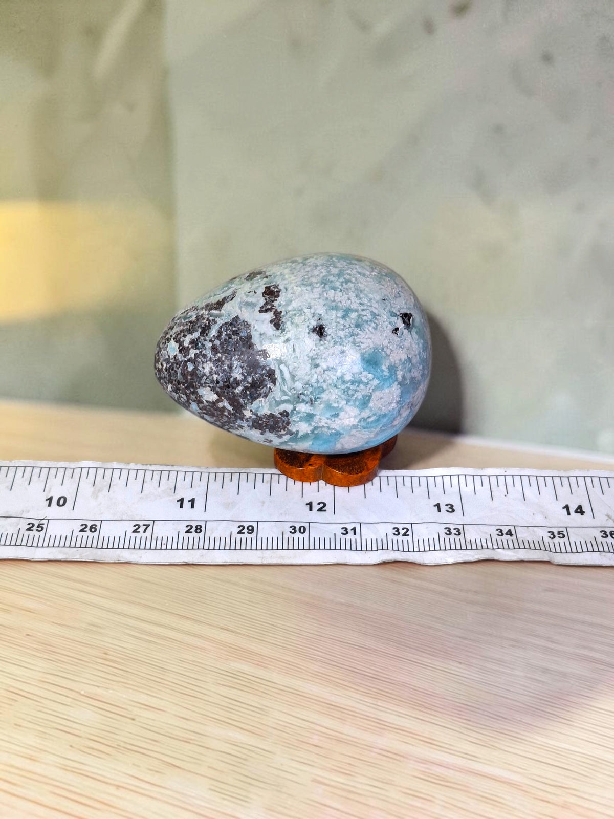55 mm Larimar Polished Egg Form Dominican Blue Crystal Healing Display