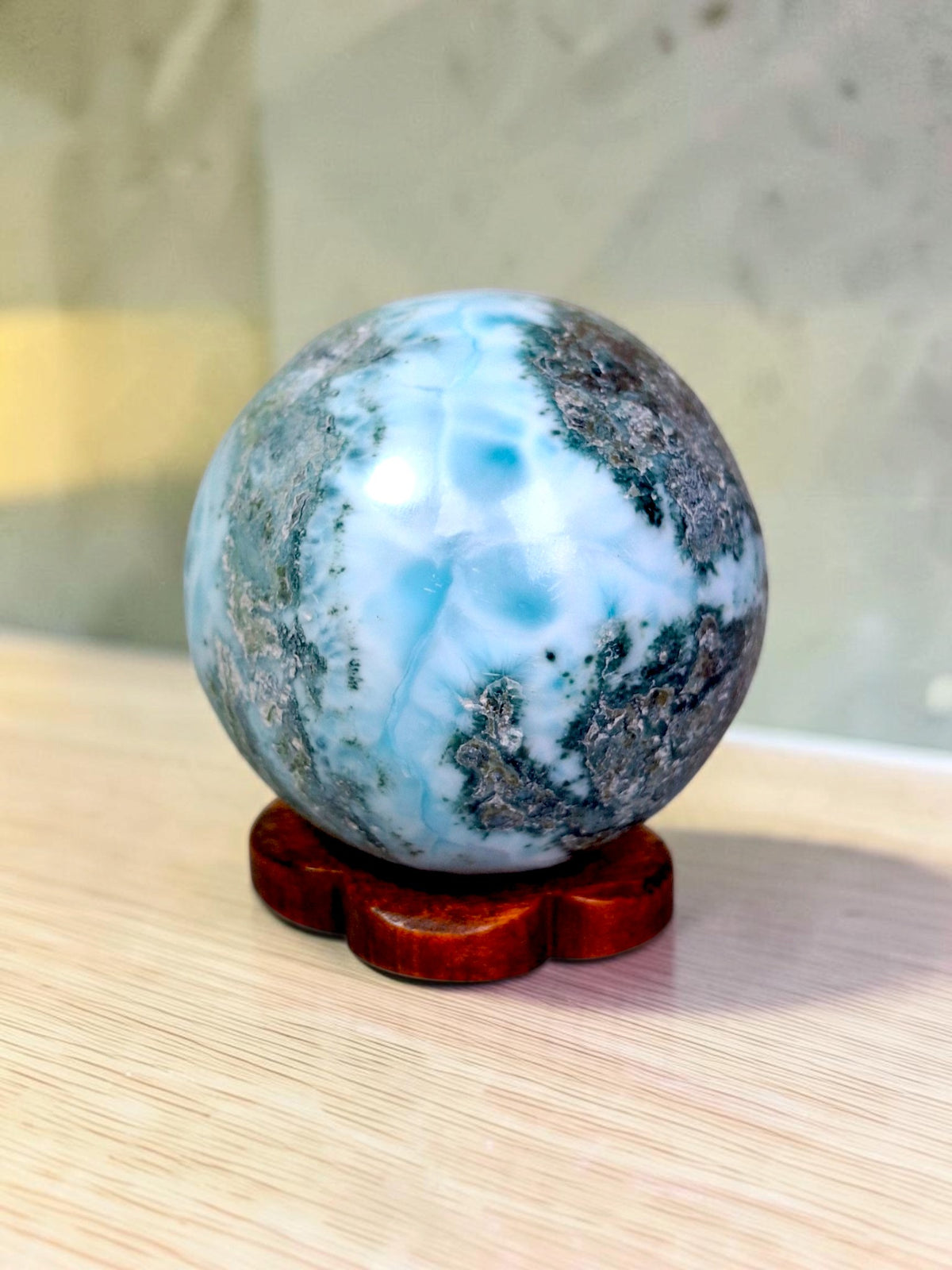 35 mm  Larimar Polished Sphere Ball Dominican Blue Crystal Healing Display
