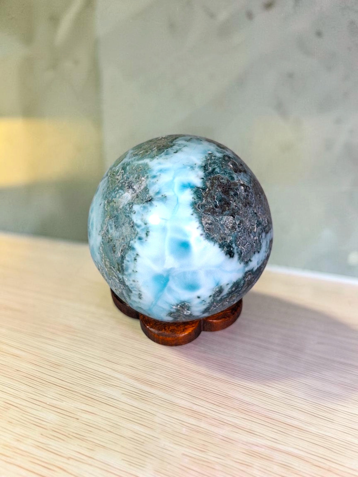 35 mm  Larimar Polished Sphere Ball Dominican Blue Crystal Healing Display