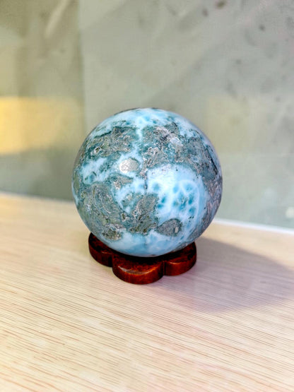35 mm  Larimar Polished Sphere Ball Dominican Blue Crystal Healing Display
