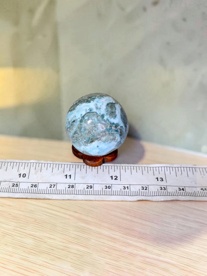 35 mm  Larimar Polished Sphere Ball Dominican Blue Crystal Healing Display