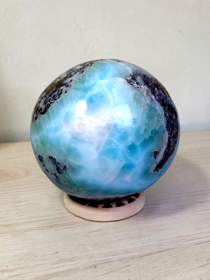 58 mm  Larimar Polished Sphere Ball Dominican Blue Crystal Healing Display