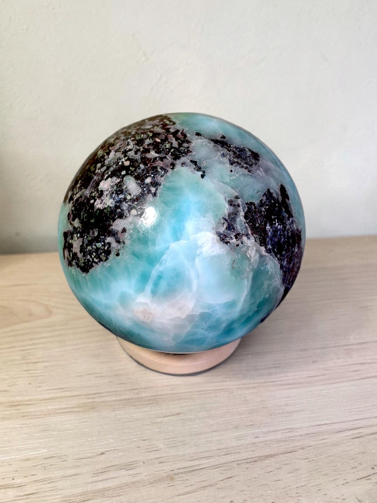 58 mm  Larimar Polished Sphere Ball Dominican Blue Crystal Healing Display
