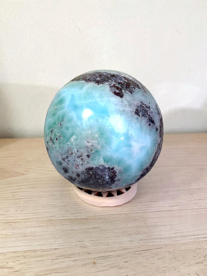 58 mm  Larimar Polished Sphere Ball Dominican Blue Crystal Healing Display
