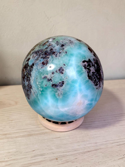 58 mm  Larimar Polished Sphere Ball Dominican Blue Crystal Healing Display