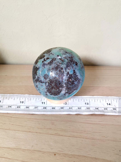 58 mm  Larimar Polished Sphere Ball Dominican Blue Crystal Healing Display