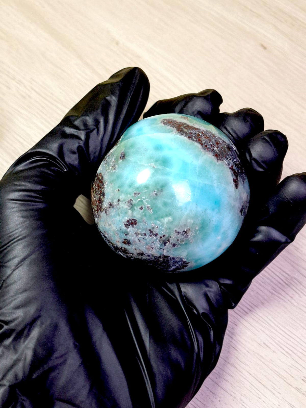 58 mm  Larimar Polished Sphere Ball Dominican Blue Crystal Healing Display