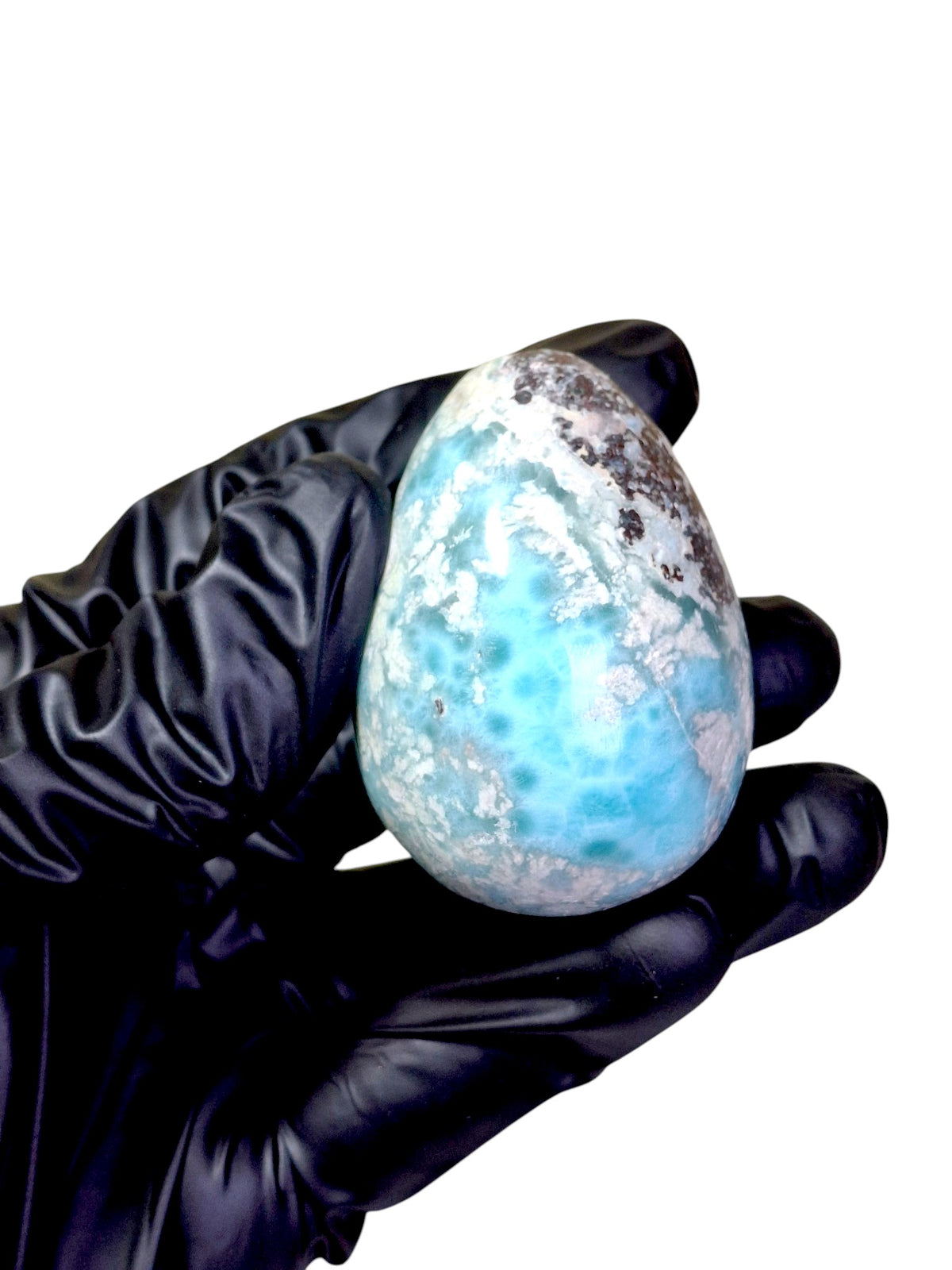 55 mm Larimar Polished Egg Form Dominican Blue Crystal Healing Display