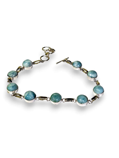 Natural Larimar Bracelet Sterling Silver Toggle Link Dominican Blue