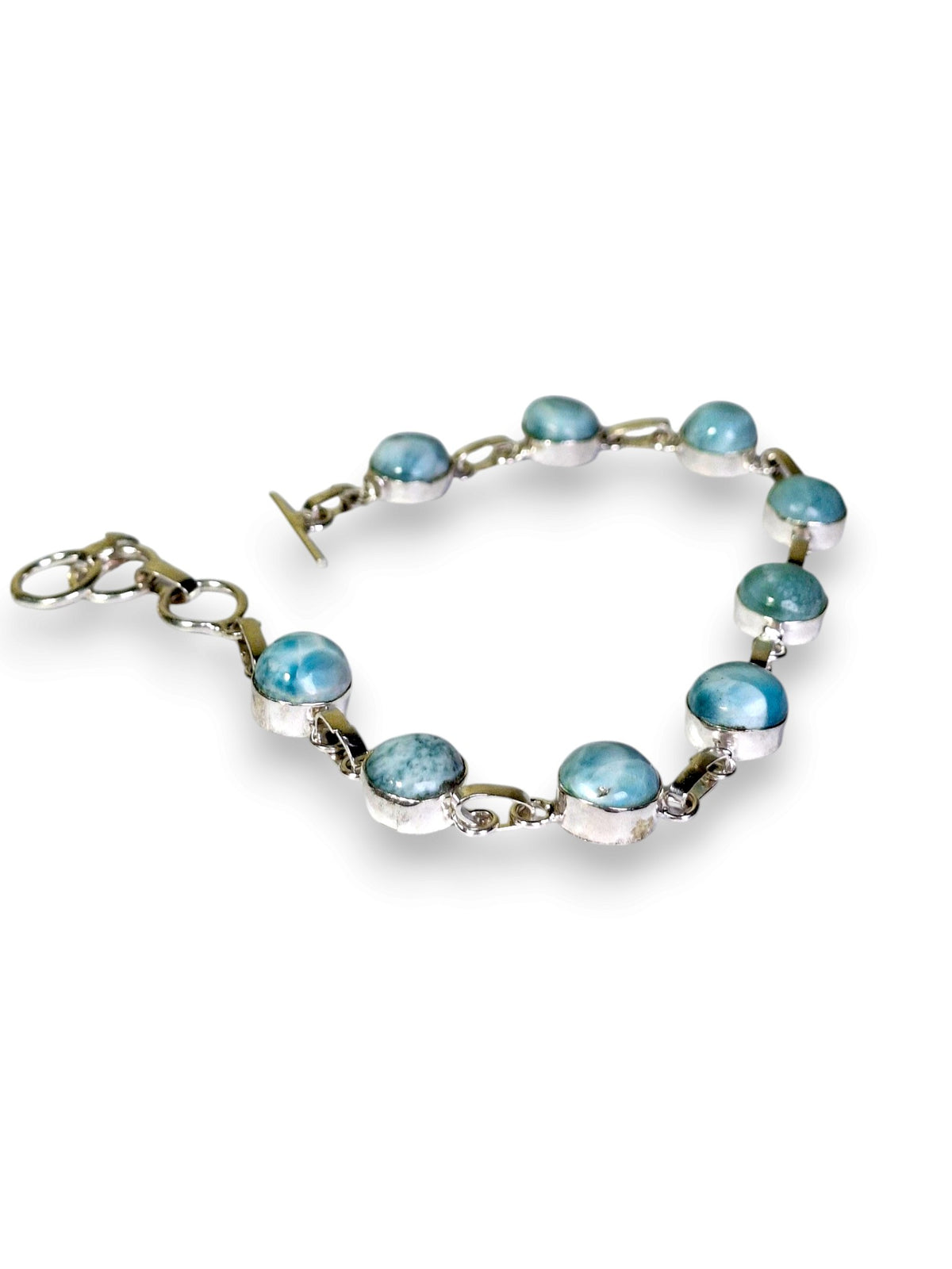 Natural Larimar Bracelet Sterling Silver Toggle Link Dominican Blue