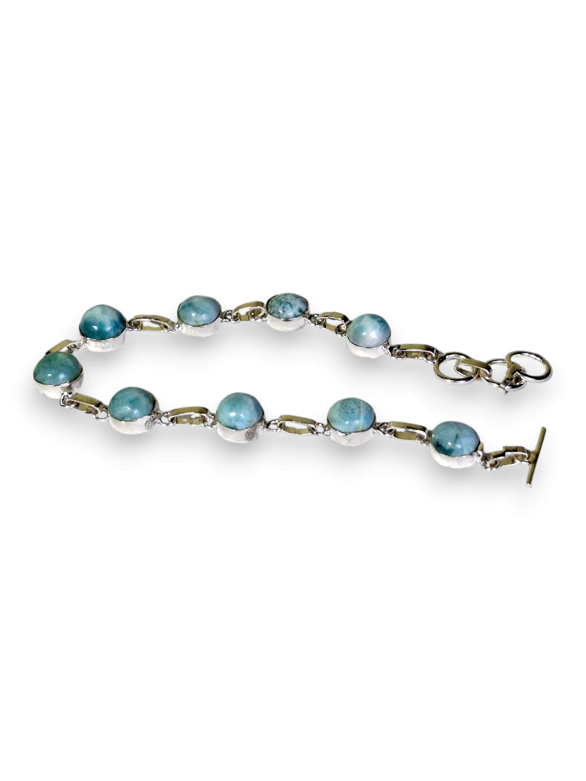 Natural Larimar Bracelet Sterling Silver Toggle Link Dominican Blue
