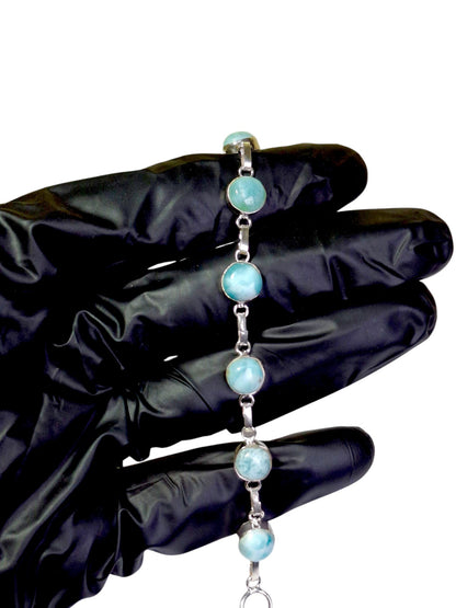 Natural Larimar Bracelet Sterling Silver Toggle Link Dominican Blue