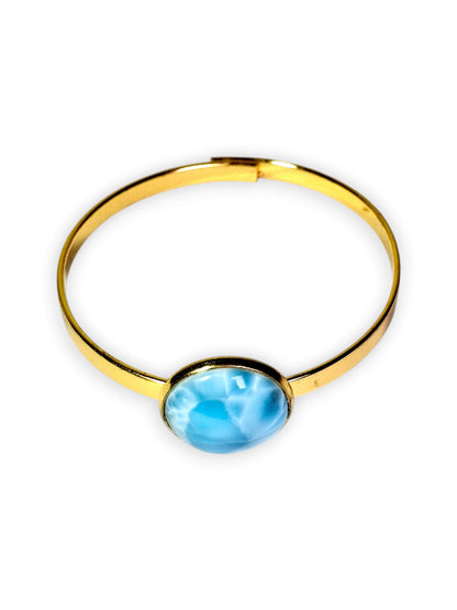 Gold Plated Stainless Steel Larimar Blue Stone Cuff Bracelet Women’s Jewelry