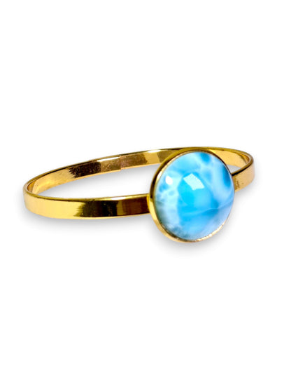 Gold Plated Stainless Steel Larimar Blue Stone Cuff Bracelet Women’s Jewelry
