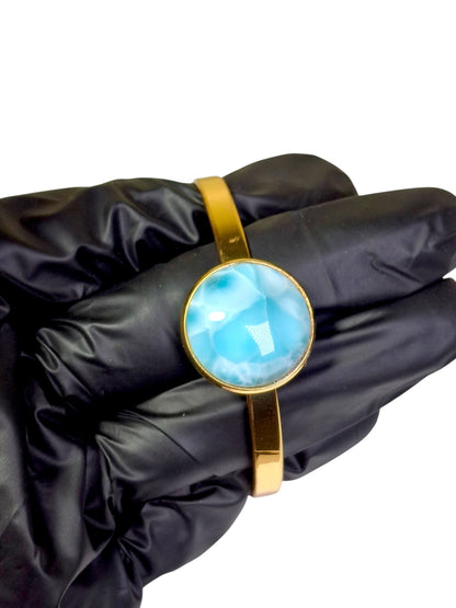 Gold Plated Stainless Steel Larimar Blue Stone Cuff Bracelet Women’s Jewelry