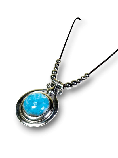 Blue Larimar Pendant Necklace Brown Leather Cord S Steel Boho Jewelry