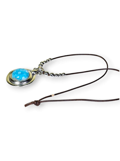 Blue Larimar Pendant Necklace Brown Leather Cord S Steel Boho Jewelry