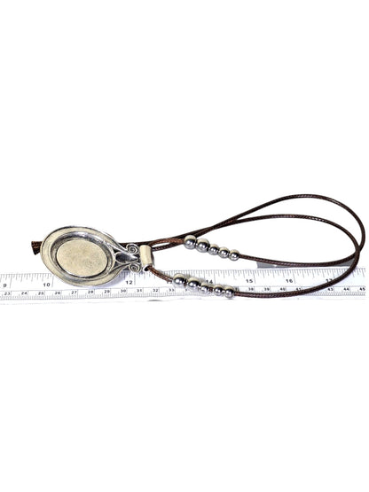 Blue Larimar Pendant Necklace Brown Leather Cord S Steel Boho Jewelry