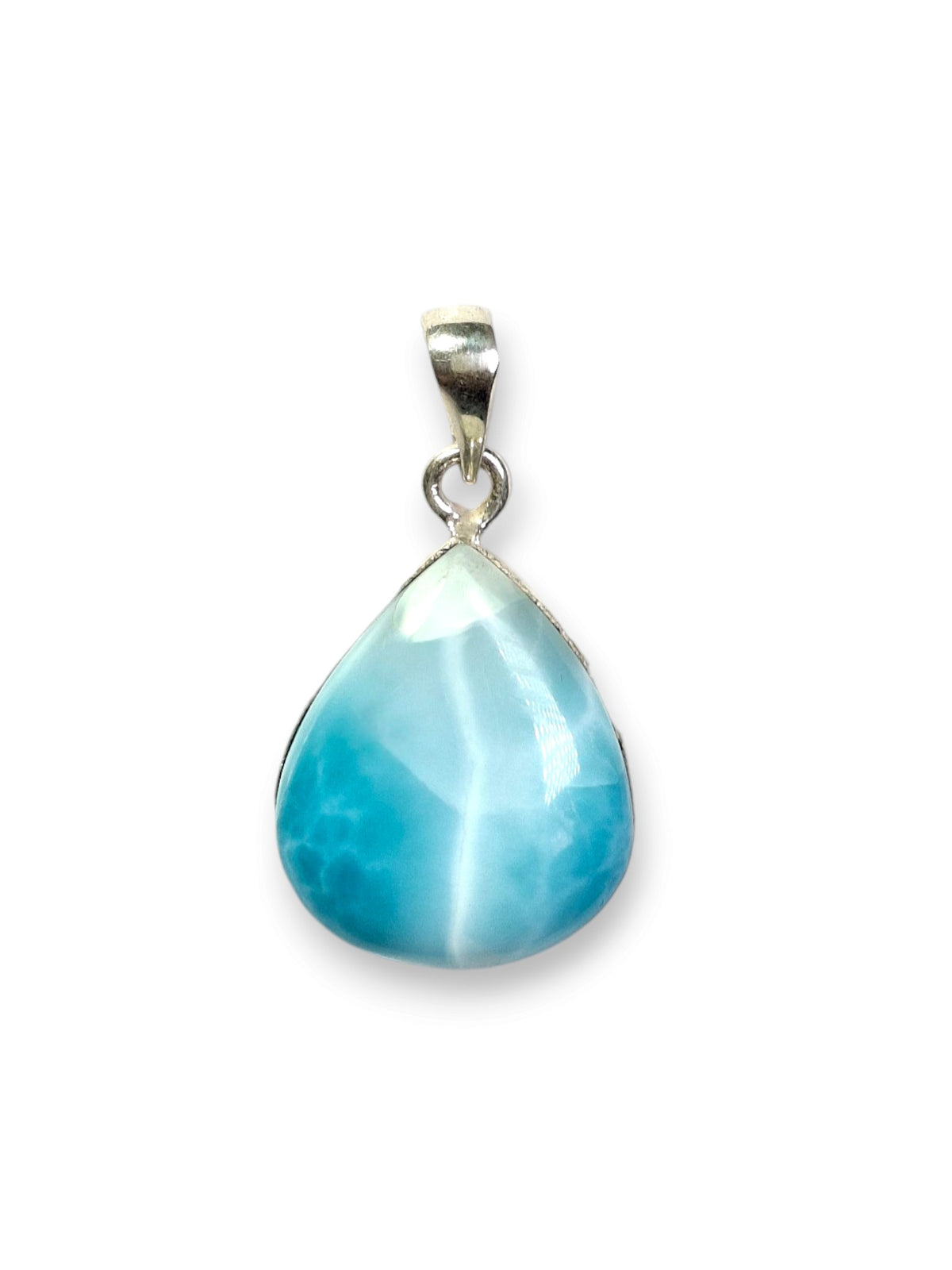 Larimar Pendant Sterling Silver  Natural Dominican Blue Gemstone Handmade