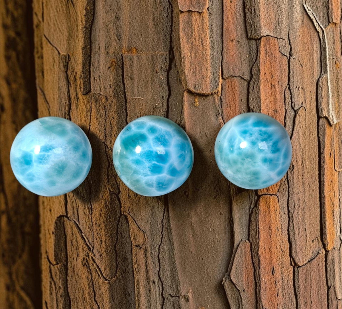 3 Larimar Polished 20 mm Spheres Ball Dominican Blue Crystal Healing Display