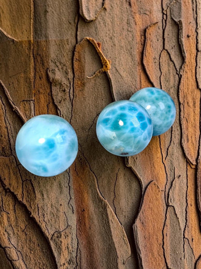 3 Larimar Polished 20 mm Spheres Ball Dominican Blue Crystal Healing Display