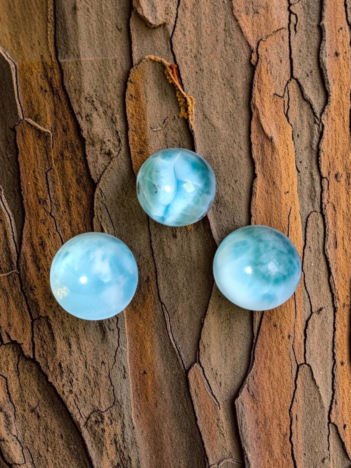 3 Larimar Polished 20 mm Spheres Ball Dominican Blue Crystal Healing Display