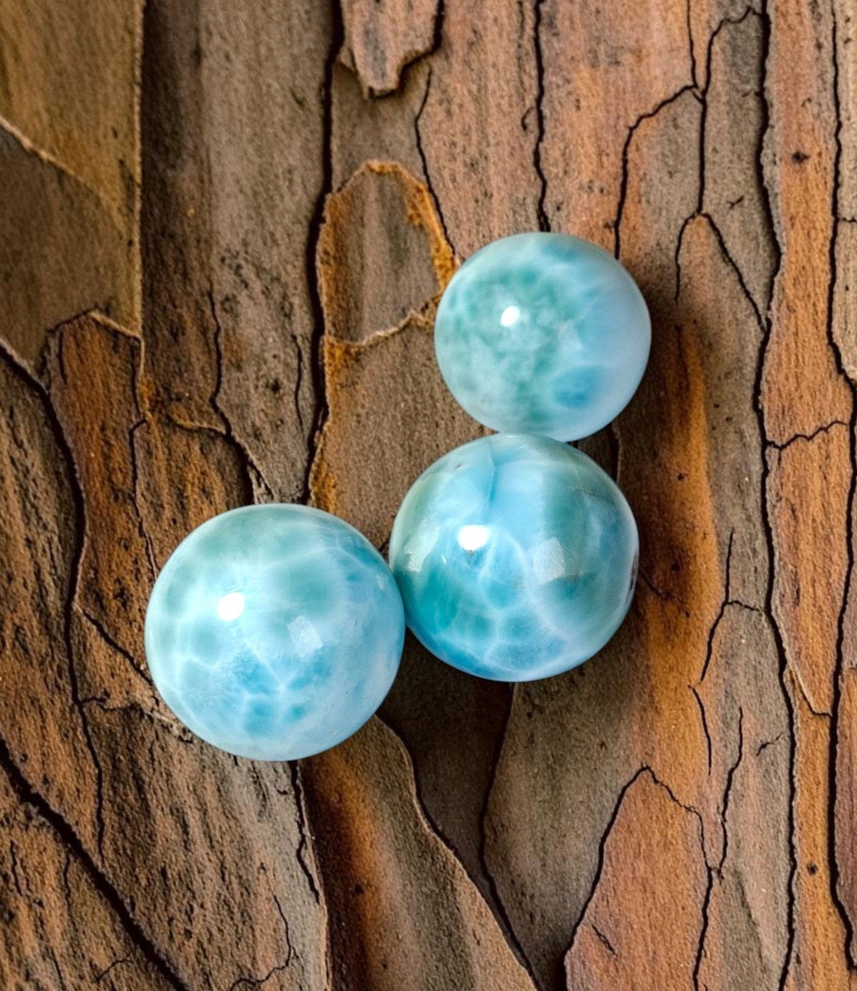 3 Larimar Polished 20 mm Spheres Ball Dominican Blue Crystal Healing Display