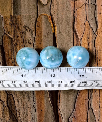 3 Larimar Polished 20 mm Spheres Ball Dominican Blue Crystal Healing Display