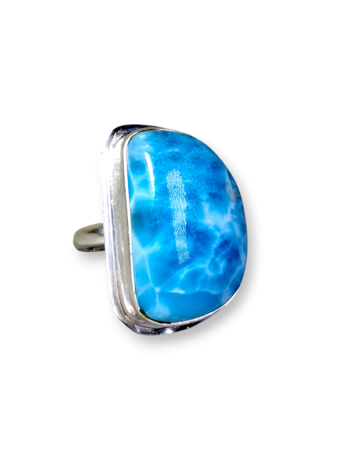 Larimar  Ring 925 S.Silver Statement Dominican Nice Blue Gemstone