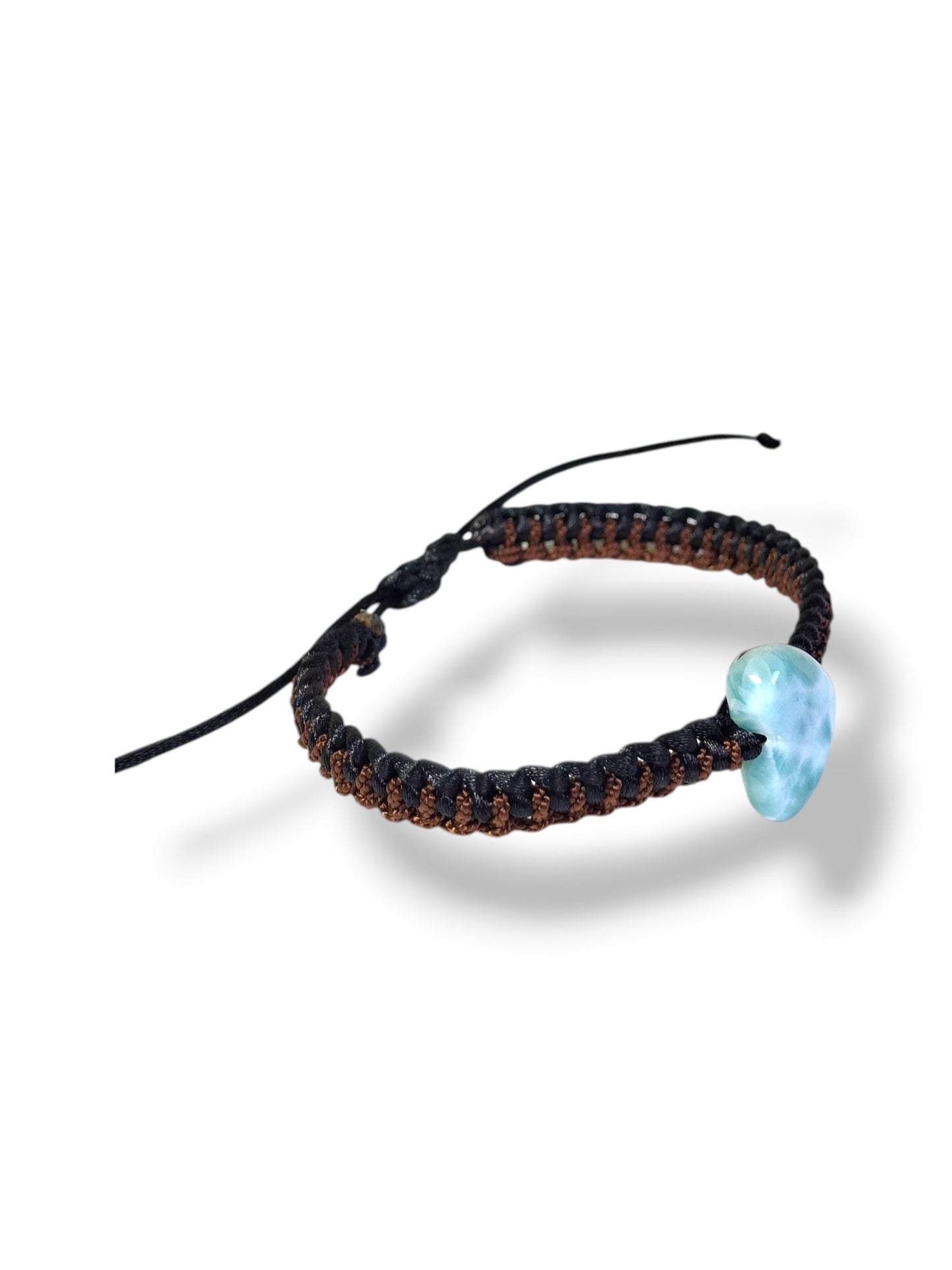 Nice Blue Larimar Heart Stone Nylon Cord Handmade Bracelet Men / Women