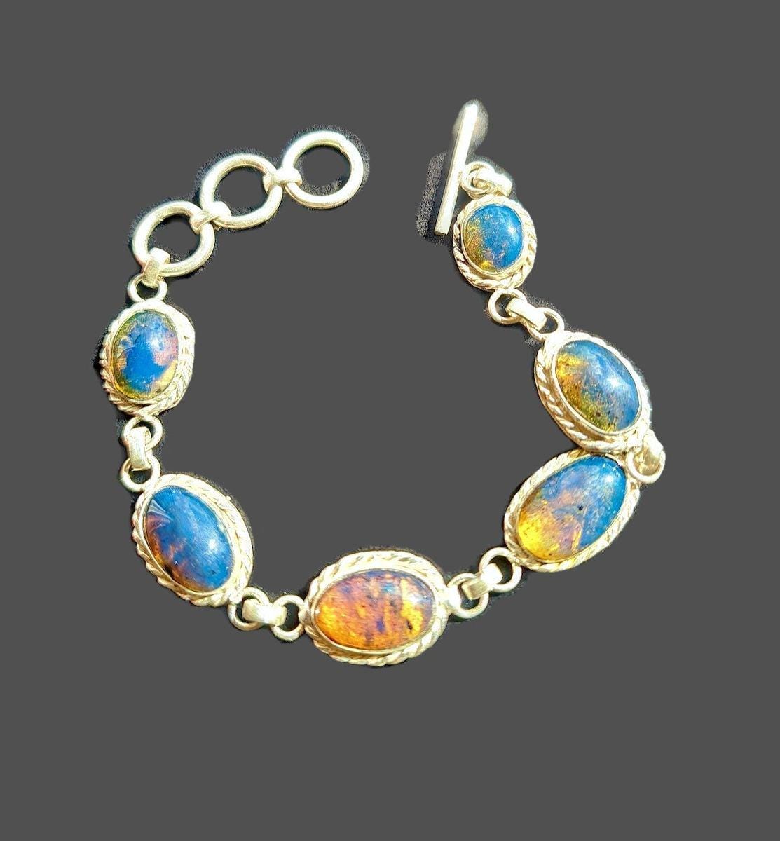 Solid Sterling Silver Dominican Blue Amber stone Handmade Bracelet