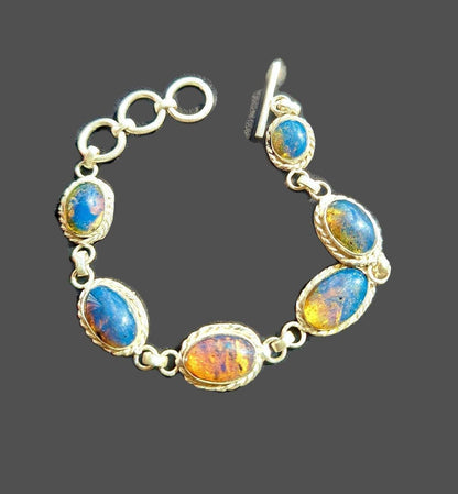 Solid Sterling Silver Dominican Blue Amber stone Handmade Bracelet